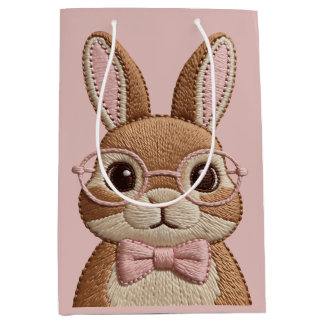 Easter Bunny with Glasses & Bow – Embroidered Look Mittlere Geschenktüte