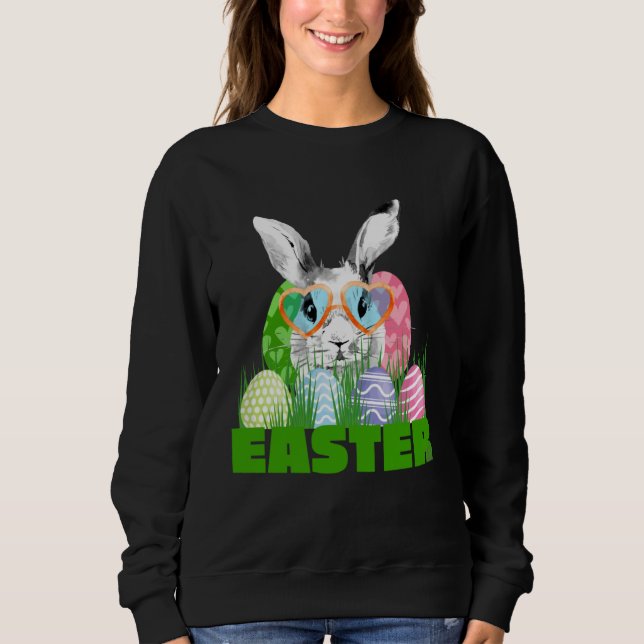 Easter Bunny with Glasses Egg Hunting Sweatshirt (Vorderseite)