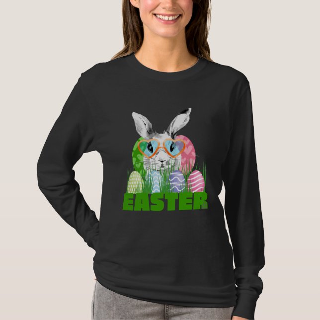 Easter Bunny with Glasses Egg Hunting T-Shirt (Vorderseite)