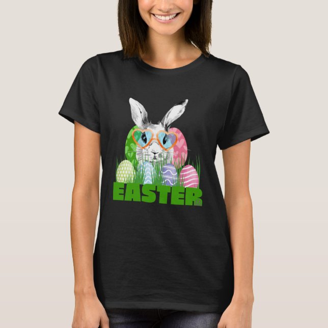 Easter Bunny with Glasses Egg Hunting T-Shirt (Vorderseite)