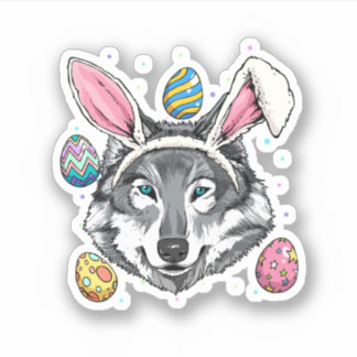 Easter Bunny Wolf Funny Easter Wolf Wild Forest Wo Aufkleber