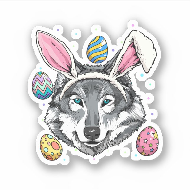 Easter Bunny Wolf Funny Easter Wolf Wild Forest Wo Aufkleber (Vorderseite)