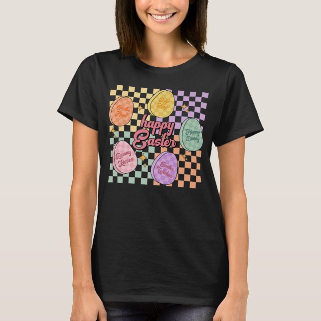 Easter Candy Eggs Conversation Checked Happy Easte T-Shirt (Vorderseite)