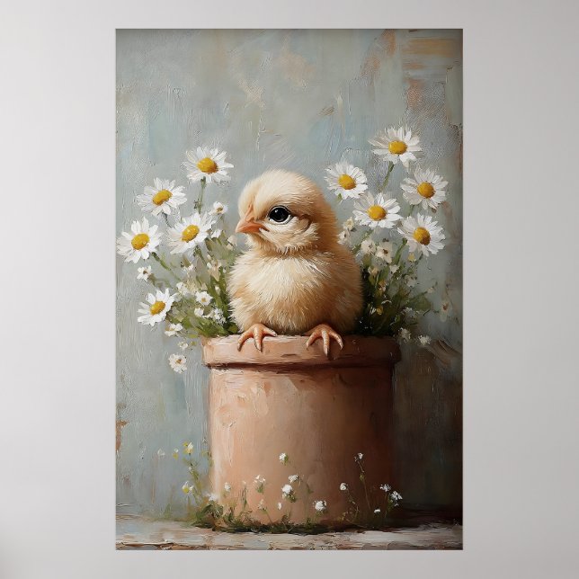 Easter Chicken Flower Pot Print, Rustic Poster (Vorne)