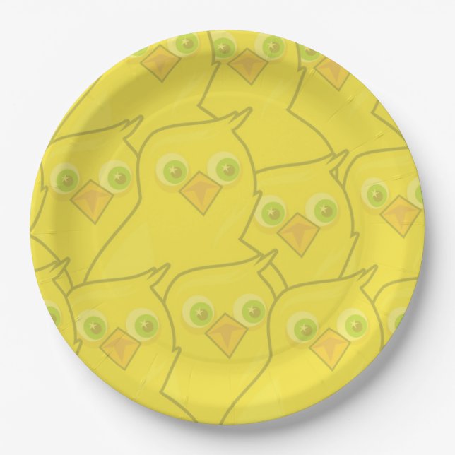 Easter Chickens Bright Yellow Cartoon Pattern Pappteller (Vorderseite)