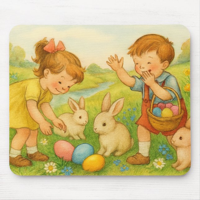Easter Children and Bunny rabbits Mousepad (Vorne)