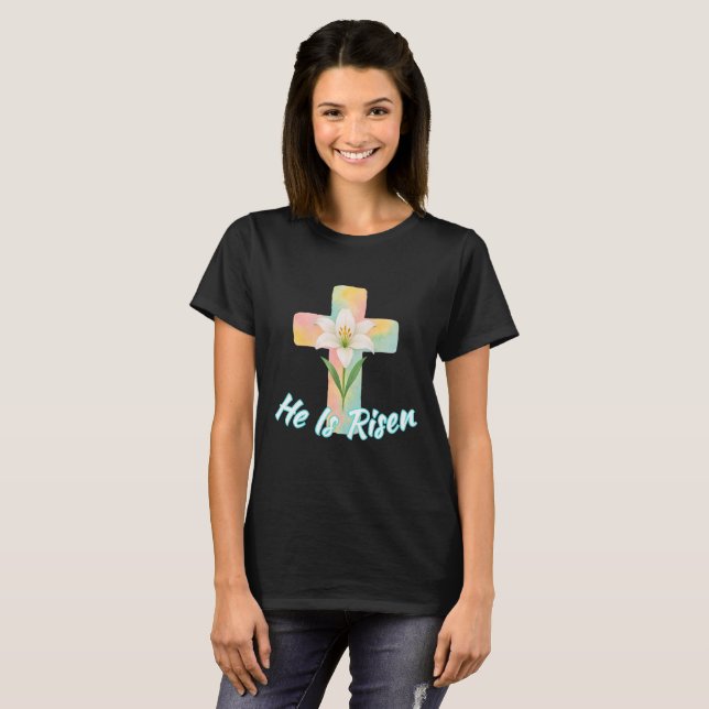 Easter Cross He Is Risen T-Shirt (Vorne ganz)