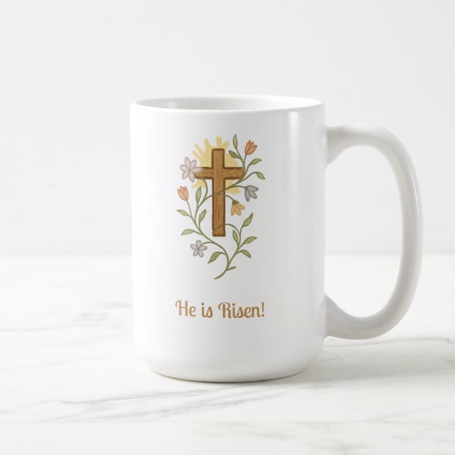 Easter Cross with Flowers, Faith Mug, Customizable Kaffeetasse (Rechts)