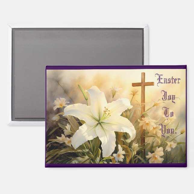  Easter Cross With Lilies Magnet (Vorderseite/Rückseite)