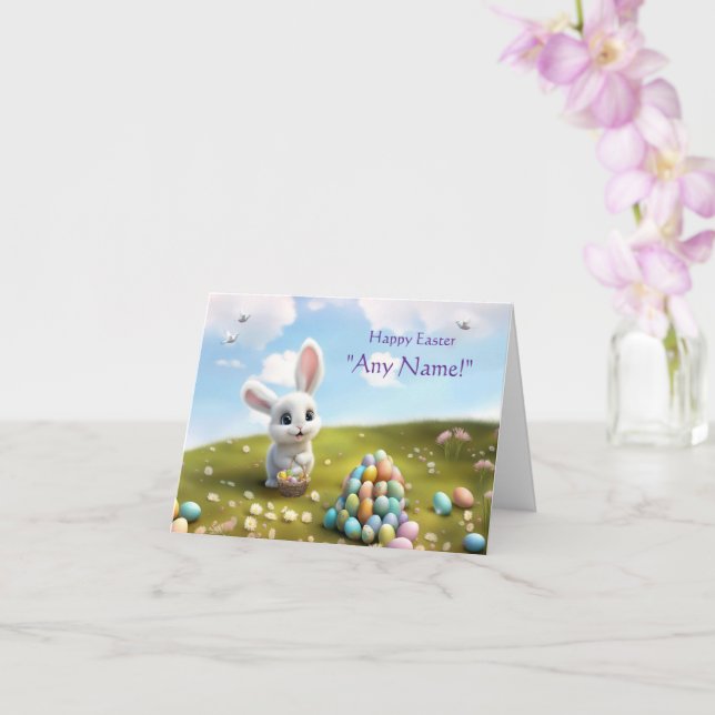 Easter Custom Name Cute Easter Bunny  Karte (Orchidee)