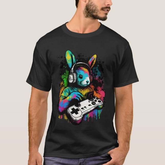 easter day boys gamer  video game controller bunny T-Shirt (Vorderseite)