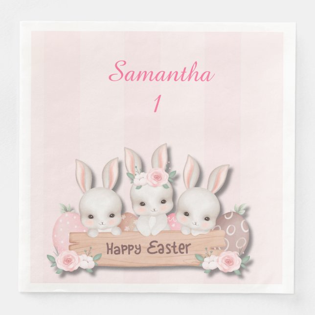 Easter Dinner Napkins - Kawaii Bunnies & Roses Serviette (Vorderseite)