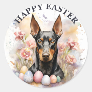 Easter Doberman Schokoladeneier und Blume - Runder Aufkleber