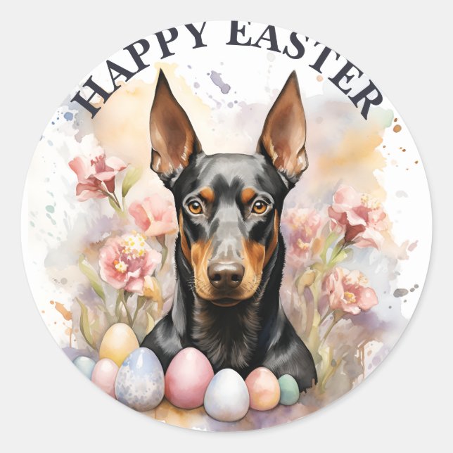 Easter Doberman Schokoladeneier und Blume - Runder Aufkleber (Vorderseite)
