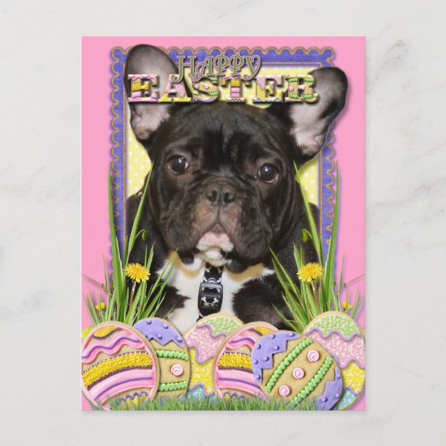 Easter Egg Cookies - French Bulldog Feiertagspostkarte (Vorderseite)