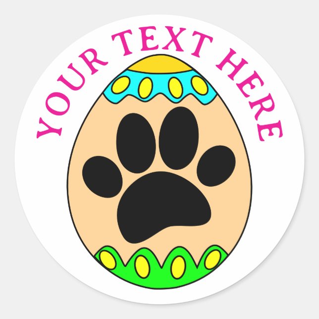 Easter Egg Dog Paw Print Custom Text Runder Aufkleber (Vorderseite)