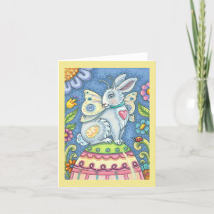 EASTER EGG FAIRY, FANTASY RABBIT NOTE CARD Blank Feiertagskarte