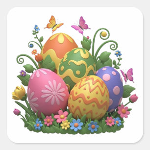 EASTER EGG GARDEN QUADRATISCHER AUFKLEBER