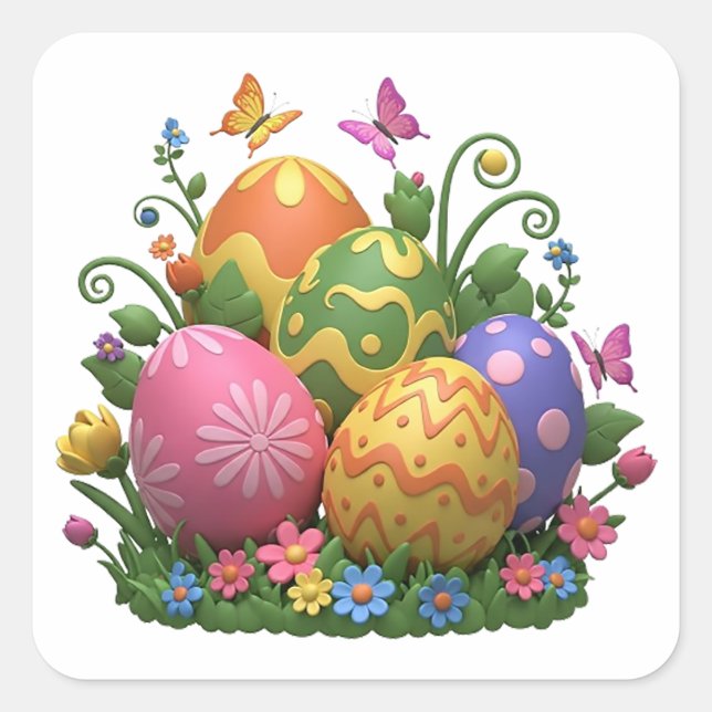 EASTER EGG GARDEN QUADRATISCHER AUFKLEBER (Vorderseite)