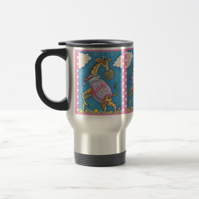 EASTER EGG GIRAFFE & TULIPS, FRÜHSTÜCK MUG REISEBECHER (Links)
