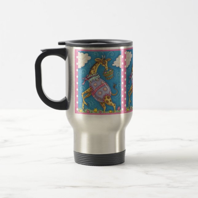 EASTER EGG GIRAFFE & TULIPS, FRÜHSTÜCK MUG REISEBECHER (Links)