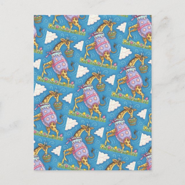 EASTER EGG GIRAFFE & TULIPS, FRÜHSTÜCKSKARTE POSTKARTE (Vorderseite)