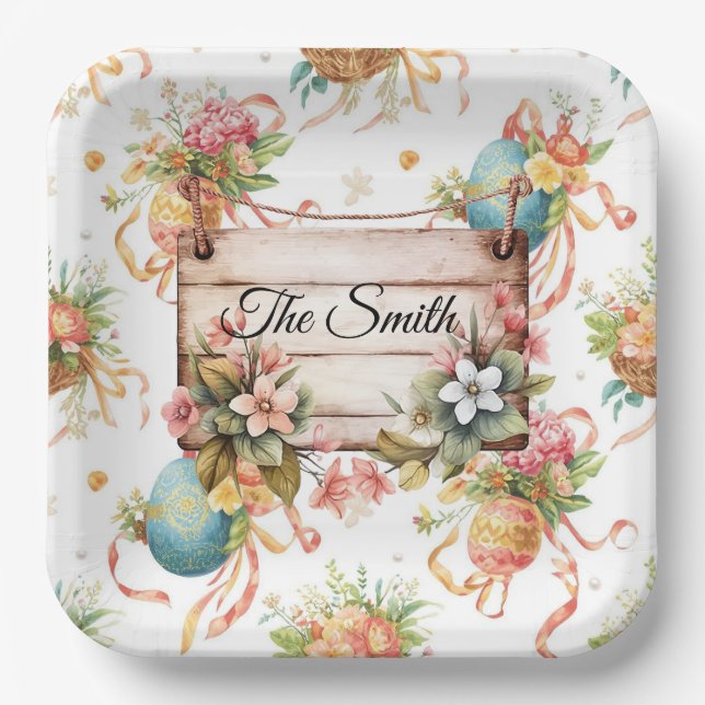 Easter Egg Hunt Party with Family Name Pappteller (Vorderseite)