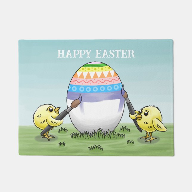 Easter egg painted by the two chickens fußmatte (Vorderseite)