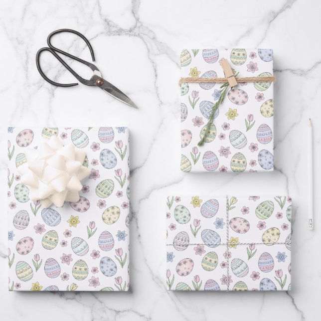 Easter Eggs and Flowers Pastel Colors Geschenkpapier Set (Vorderseite)