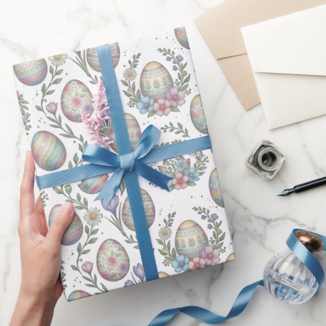 Easter Eggs & Floral Wreath Seamless Pattern Geschenkpapier (Schenken)
