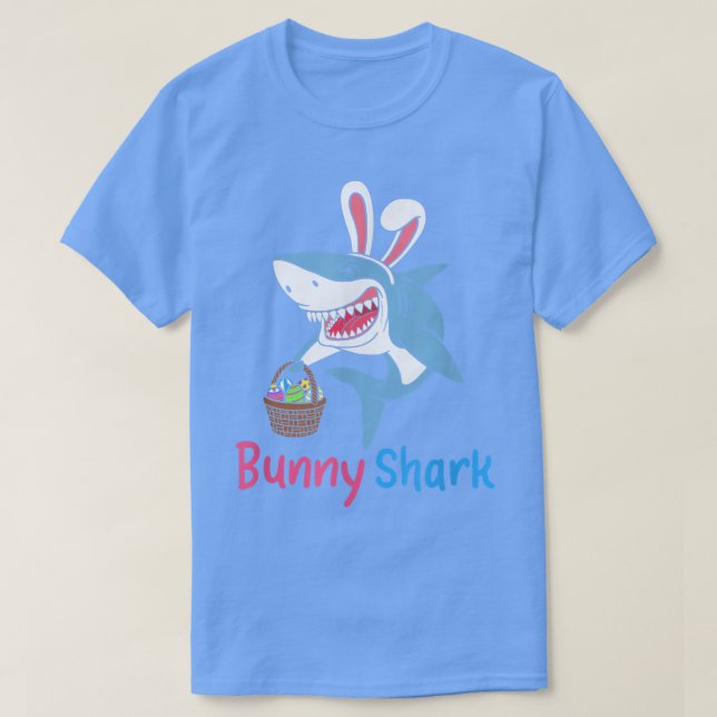 Easter Eggs Hunting Bunny Shark With Easter Basket T-Shirt (Design vorne)