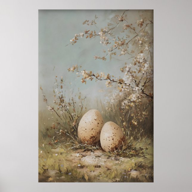 Easter Eggs Wildflowers Print, Antique Spring Poster (Vorne)