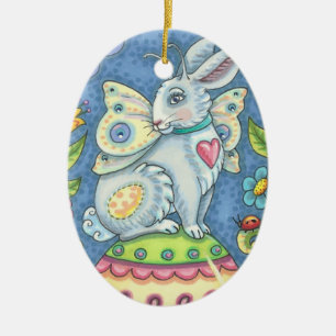 EASTER FAIRRABBIT, FANTASY HARE ORNANAMENT KERAMIK ORNAMENT