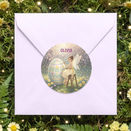 Easter Fairy Painting Egg Spring Runder Aufkleber