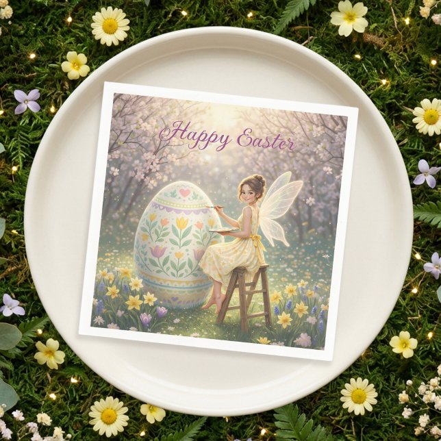 Easter Fairy Painting Egg Spring Serviette (Von Creator hochgeladen)