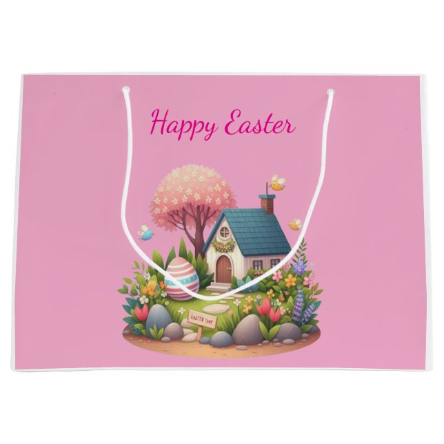 Easter Gift Bag – Bunny & Egg Spring Party Favor Große Geschenktüte (Vorderseite)