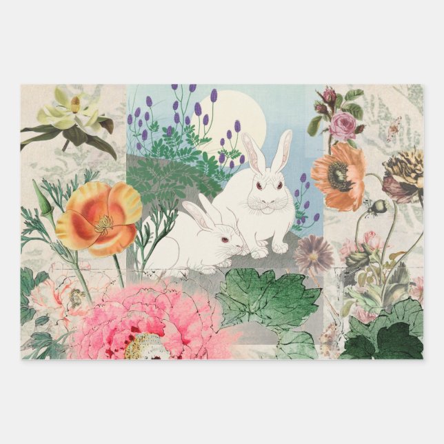 EASTER GIFT WRAPPING SHEETS BLUME UND BUNNIEN GESCHENKPAPIER SET (Vorderseite)