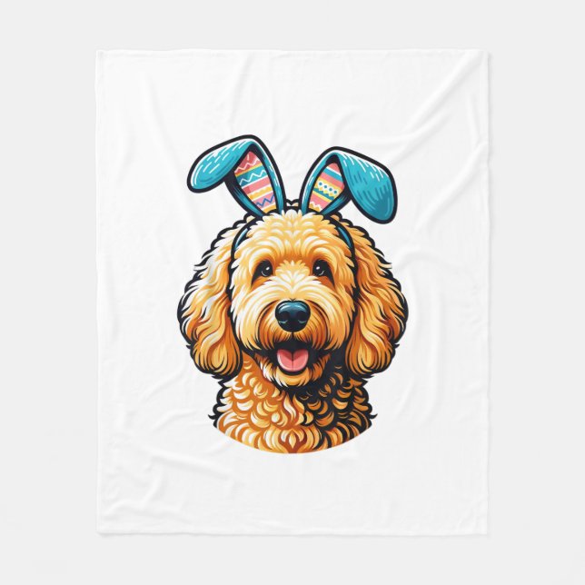 Easter Goldendoodle Dog Wearing Bunny Ears, Easter Fleecedecke (Vorderseite)