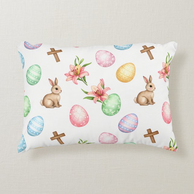 Easter Grace – Seamless Pastel Bunny & Cross Patte Dekokissen (Vorderseite)