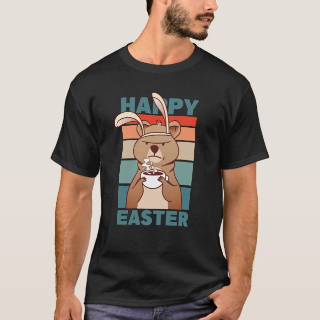 Easter Grumpy Bear with Rabbit Ear drinks Coffee T-Shirt (Vorderseite)