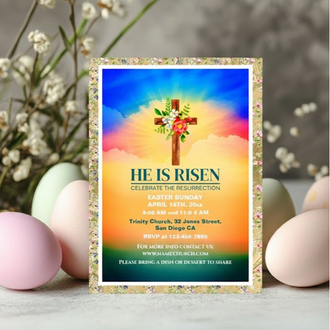 Easter He Is Risen CHURCH SERVICES Customized      Feiertagspostkarte (Von Creator hochgeladen)