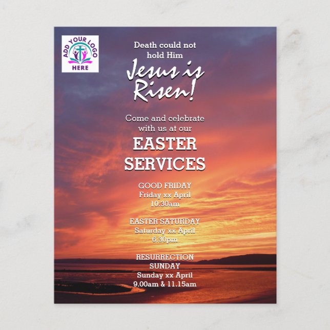 EASTER Jesus is Risen CHURCH SERVICES Customized Flyer (Vorne)