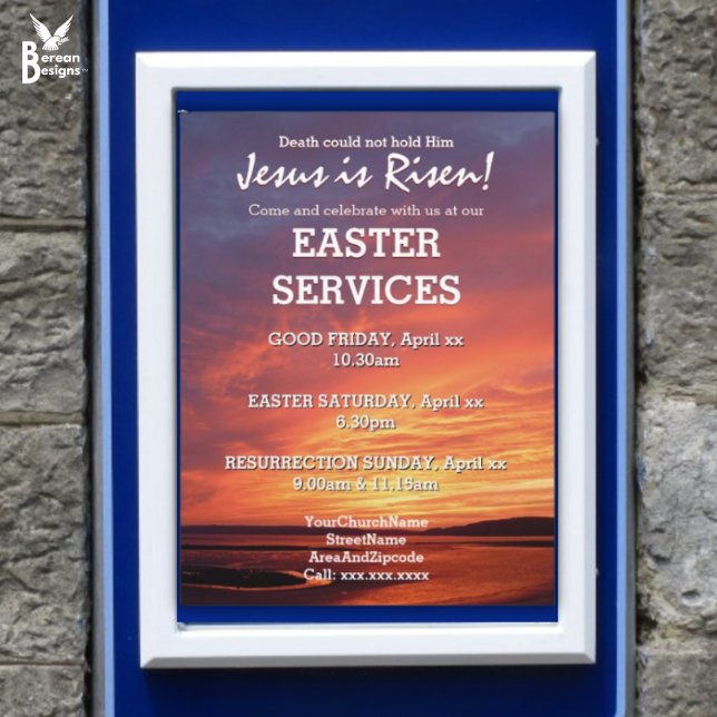 EASTER Jesus ist Risen CHURCH DIENSTLEISTUNGEN maß Poster (Jesus is Risen Easter Services poster which can be placed in a display board)
