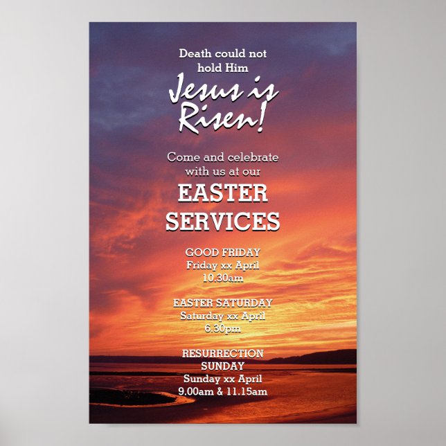 EASTER Jesus ist Risen CHURCH DIENSTLEISTUNGEN maß Poster (Vorne)