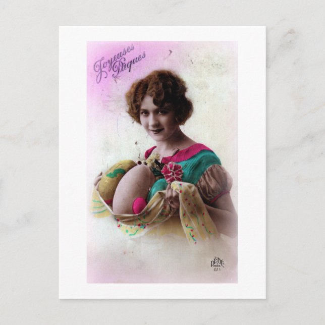 Easter Lady Vintage French Postcard Feiertagspostkarte (Vorderseite)
