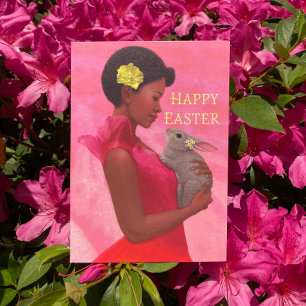 "Easter Lady with Rabbit." Greeting Card Karte