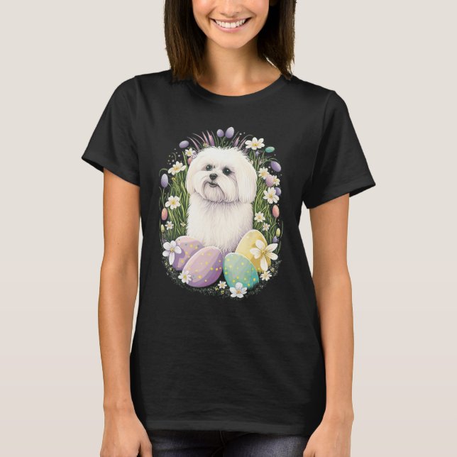 Easter Maltese dog Bunny Eggs Dog on Easter Maltes T-Shirt (Vorderseite)