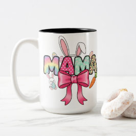 Easter Mama Colorful Bunny Ears & Floral Patterns Zweifarbige Tasse