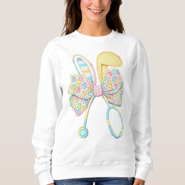 Easter Nurse Yarn Crochet Bunny Ears Sweatshirt (Vorderseite)