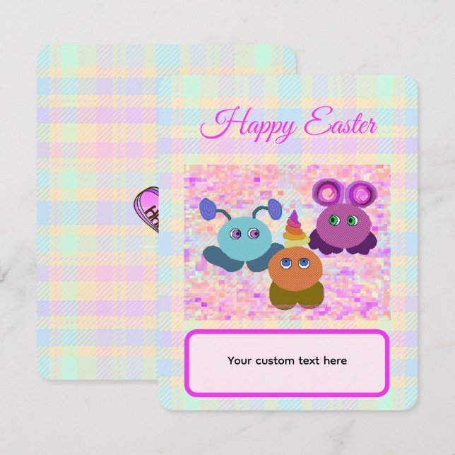 Easter Pastel Plaid Flat Card with Envelope (Vorne/Hinten)